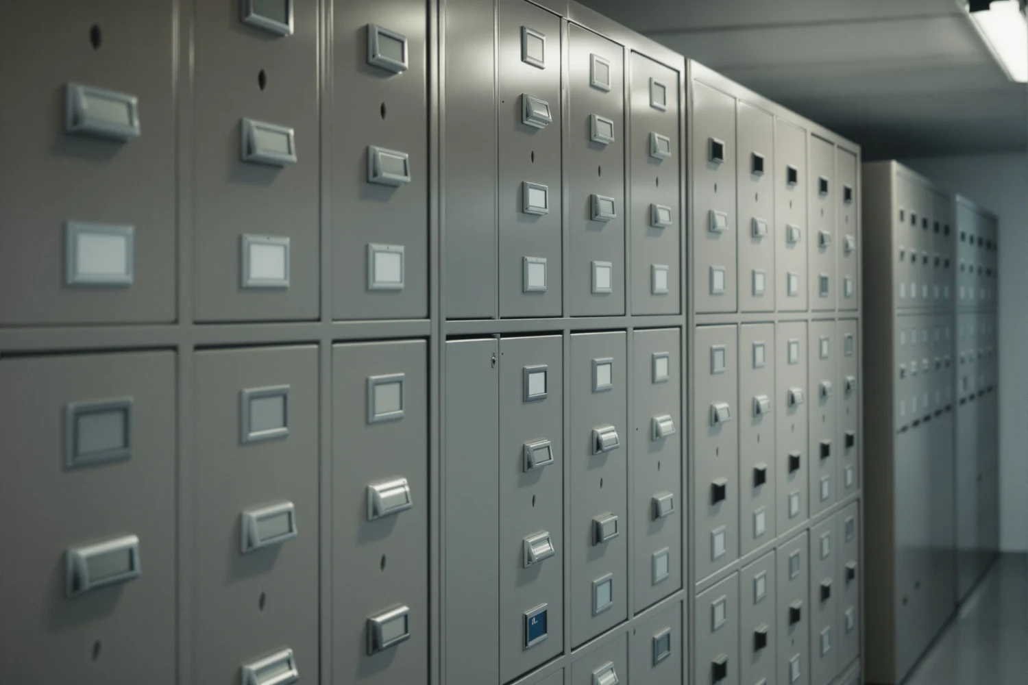 Frente de archivadores metálicos en una sala de archivo