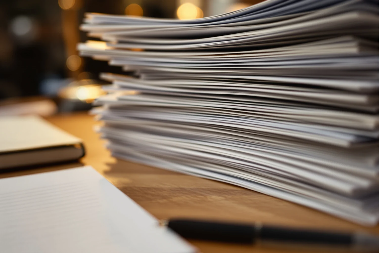 Pila de informes impresos sobre un escritorio