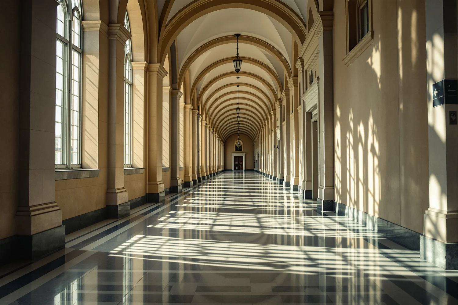 Pasillo interior de un edificio administrativo